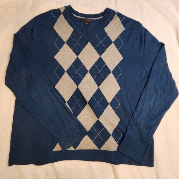 Banana Republic Lightweight Silk Blend Argyle Sweater XL Teal Gray Preppy - Picture 4 of 8